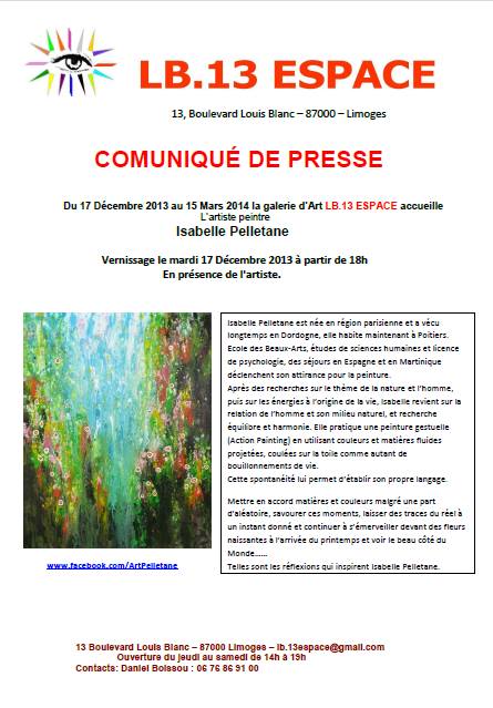 Exhibition solo, LB13 gallery – LIMOGES